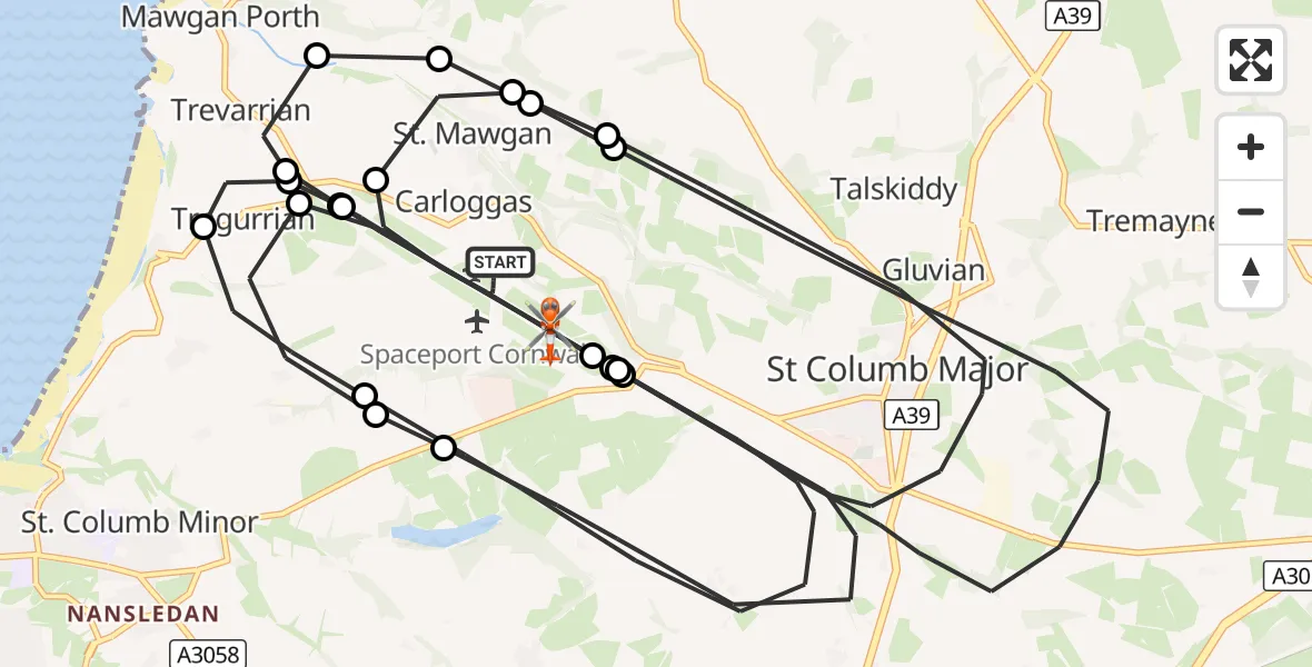 Flight route Coastguard Helicopter Cornwall Airport Newquay - Cornwall Airport Newquay, 25 October 2026, 15:23