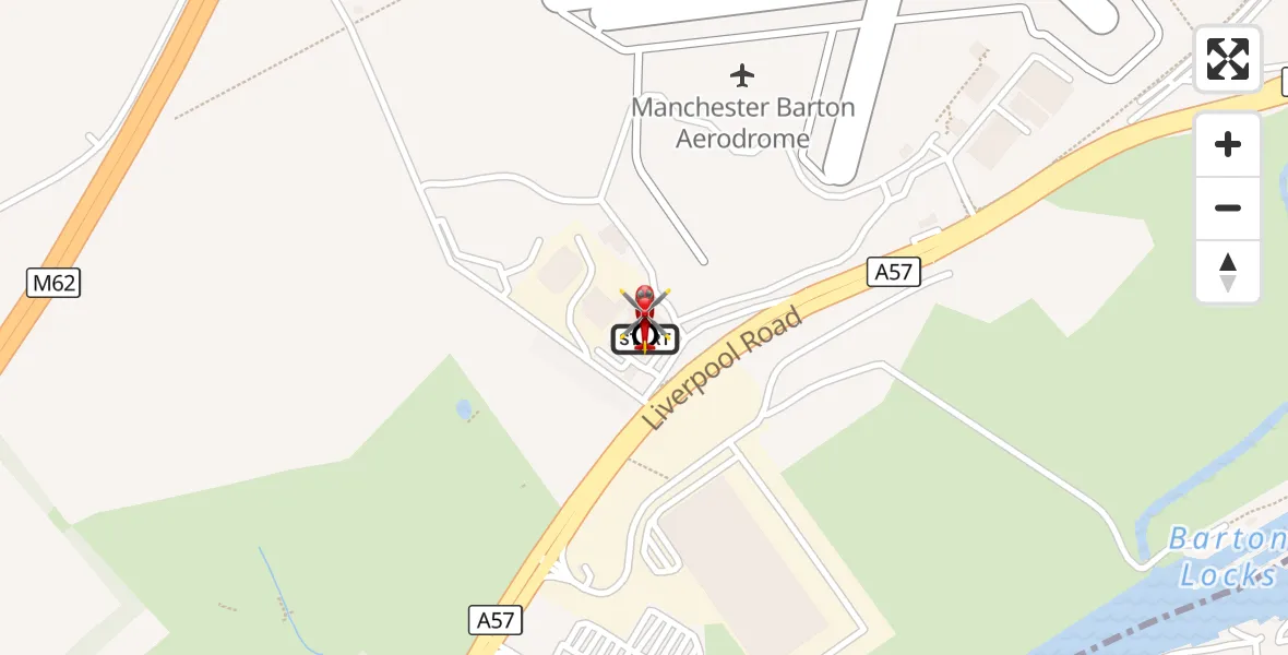 Flight route Air Ambulance Helicopter Manchester Barton Aerodrome - Irlam, 25 October 2026, 15:28