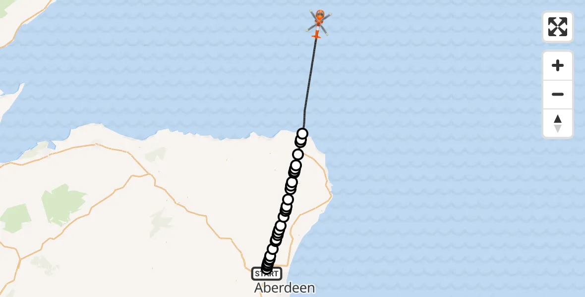 Flight route Coastguard Helicopter Aberdeen International Airport - North Sea, 25 October 2026, 15:40