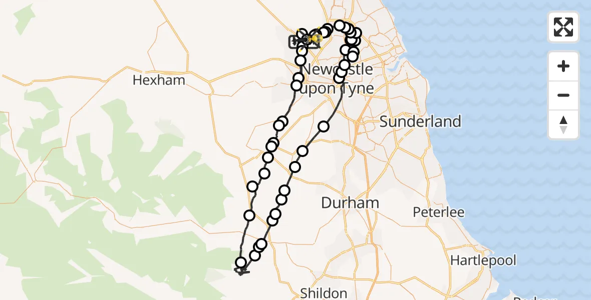 Flight route Police Helicopter Newcastle International Airport - Newcastle International Airport, 25 October 2026, 15:43