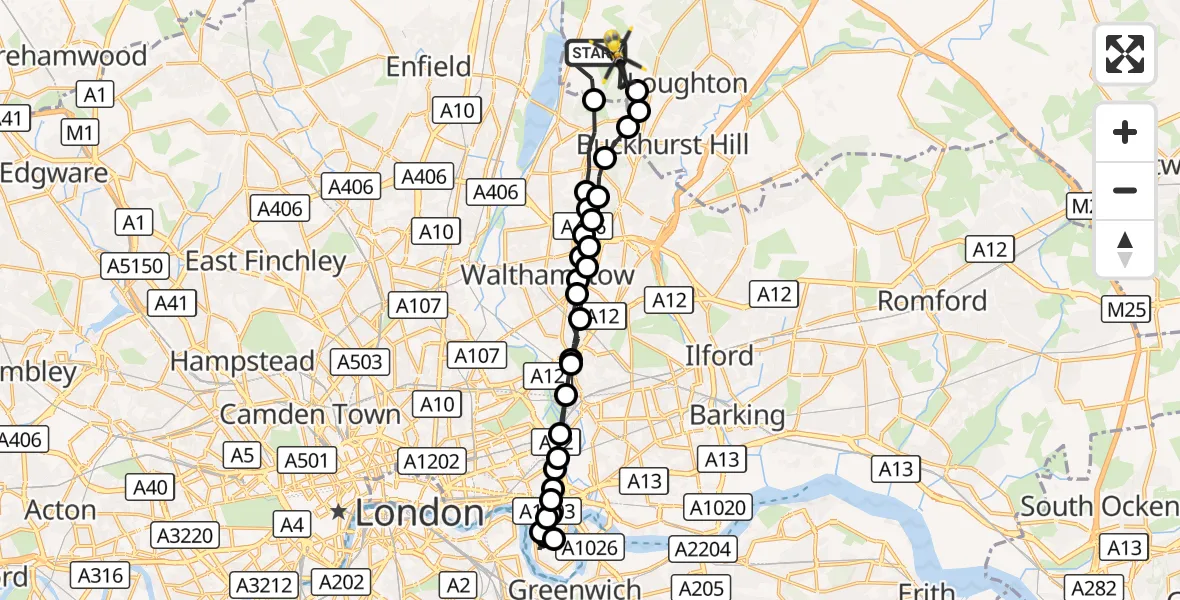 Flight route Police Helicopter Sewardstonebury - Metropolitan Police Air Support Unit Lippitts Hill, 25 October 2026, 17:06