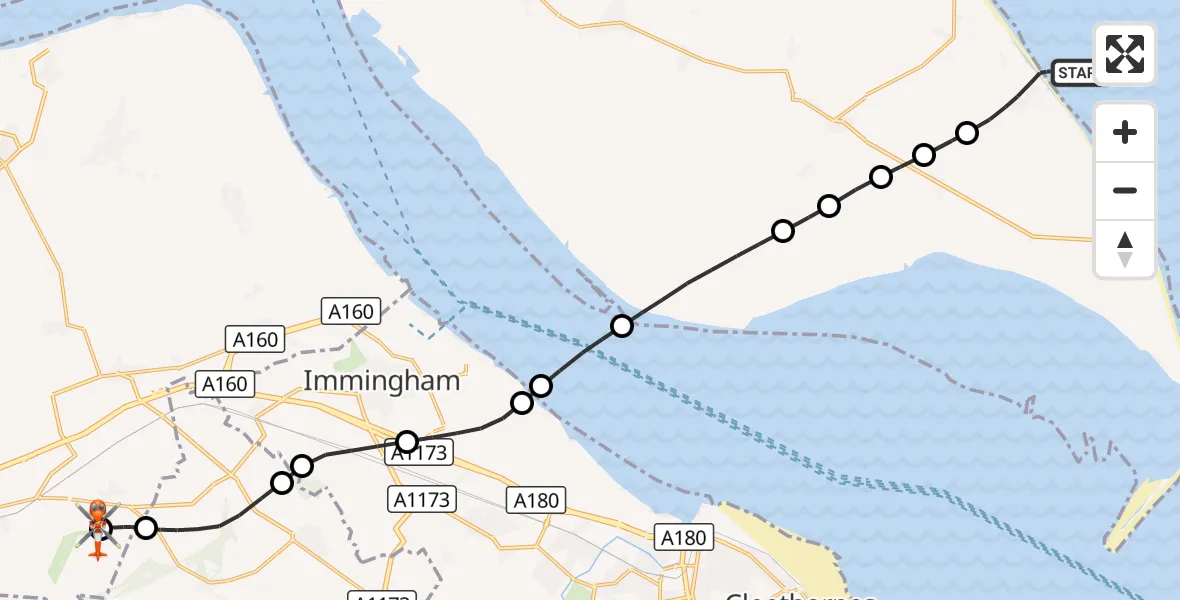 Flight route Coastguard Helicopter Holmpton - Humberside Airport, 25 October 2026, 17:09