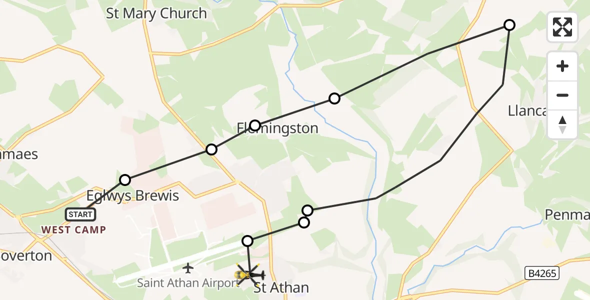Flight route Police Helicopter Boverton - MOD St Athan, 25 October 2026, 17:37