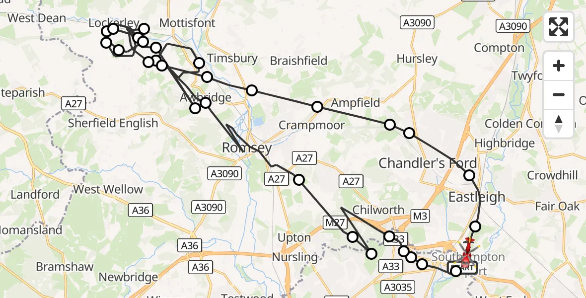Flight route Air Ambulance Helicopter Southampton Airport - Southampton Airport, 25 October 2026, 17:47