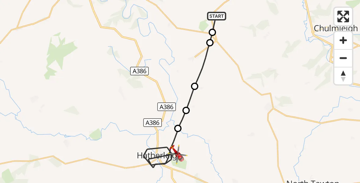 Flight route Air Ambulance Helicopter Roborough - Hatherleigh, 25 October 2026, 18:23