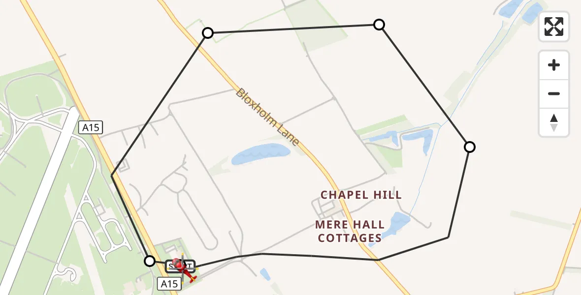 Flight route Air Ambulance Helicopter RAF Waddington - North Kesteven, 25 October 2026, 18:24