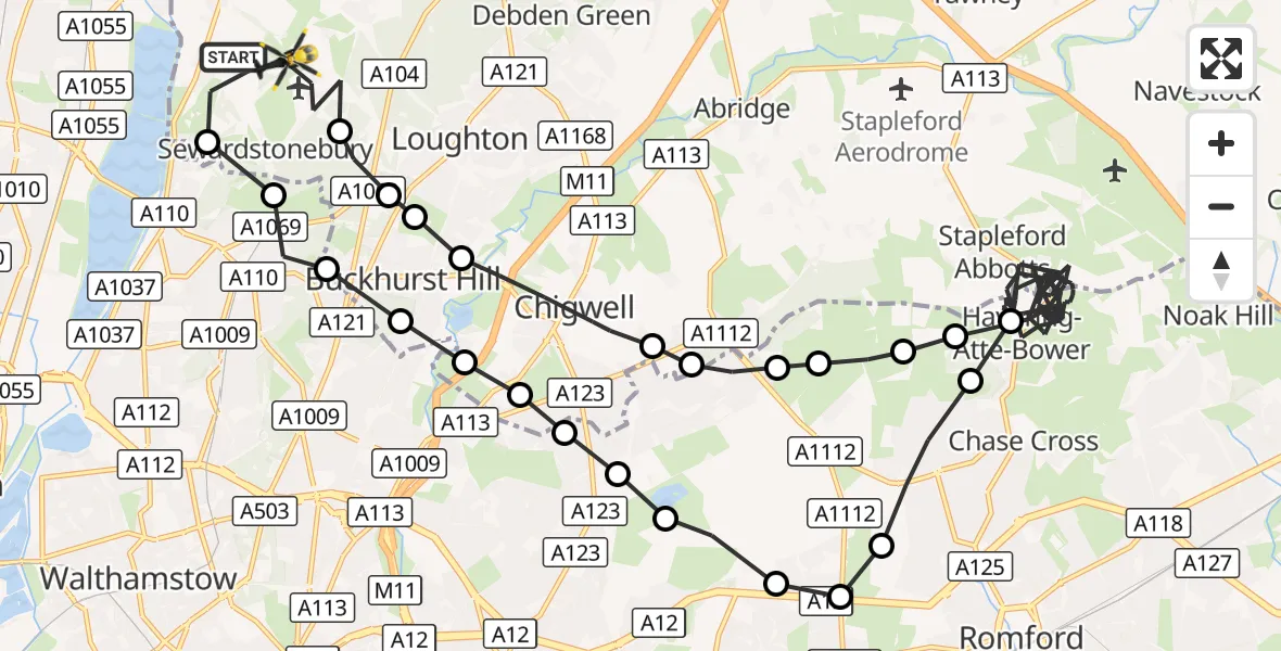 Flight route Police Helicopter Sewardstonebury - Sewardstonebury, 25 October 2026, 18:25