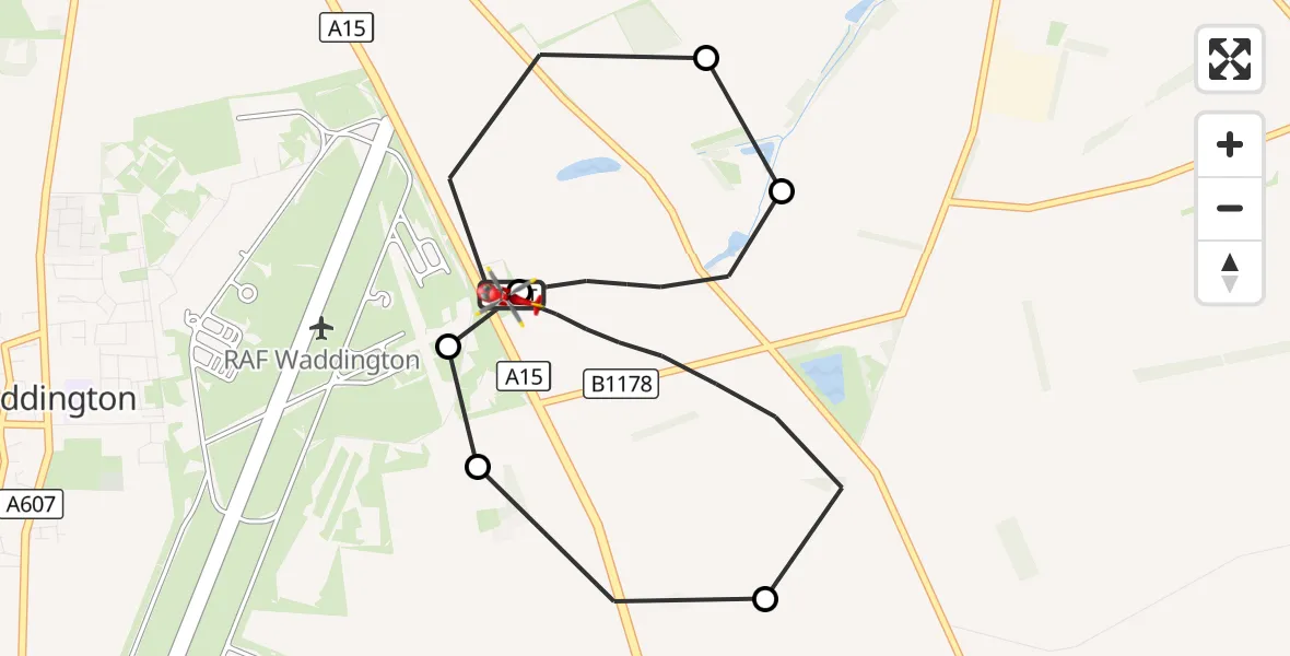 Flight route Air Ambulance Helicopter RAF Waddington - North Kesteven, 25 October 2026, 18:34