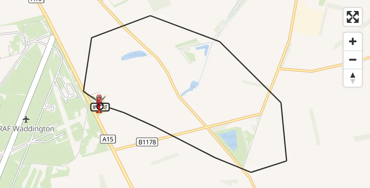 Flight route Air Ambulance Helicopter RAF Waddington - North Kesteven, 25 October 2026, 18:49
