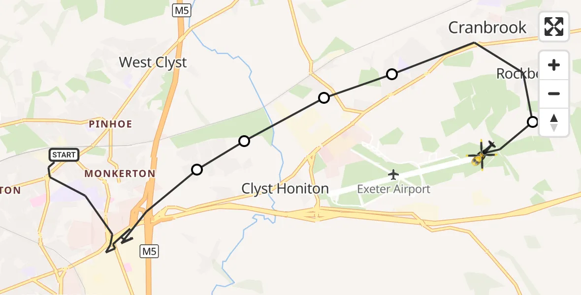 Flight route Police Helicopter Exeter - Exeter International Airport, 25 October 2026, 21:14