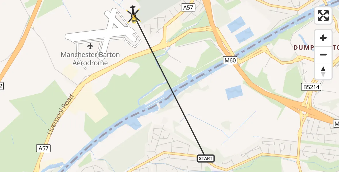 Flight route Police Helicopter Urmston - Irlam, 25 October 2026, 21:13