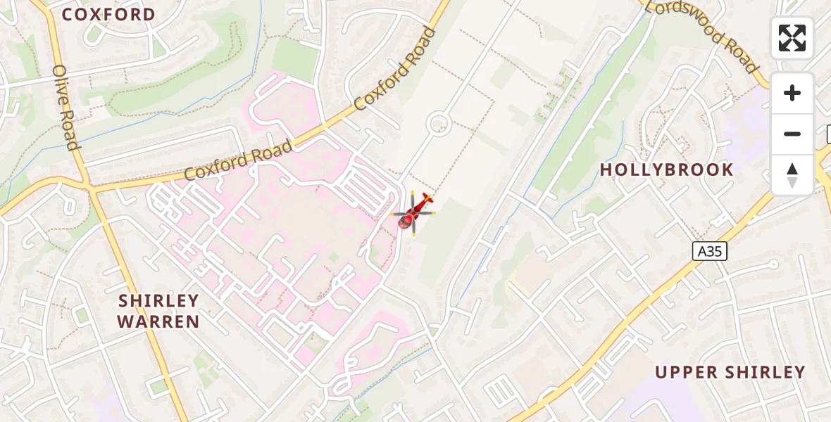 Flight route Air Ambulance Helicopter University Hospital Southampton - University Hospital Southampton, 25 October 2026, 21:13