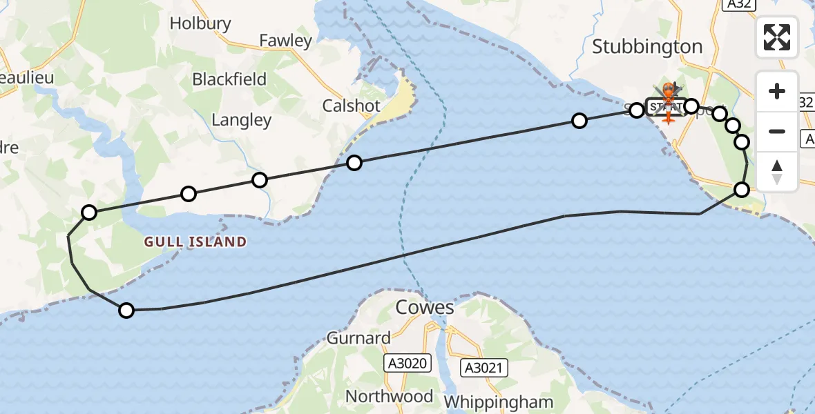 Flight route Coastguard Helicopter Solent Airport - Solent Airport, 25 October 2026, 21:26