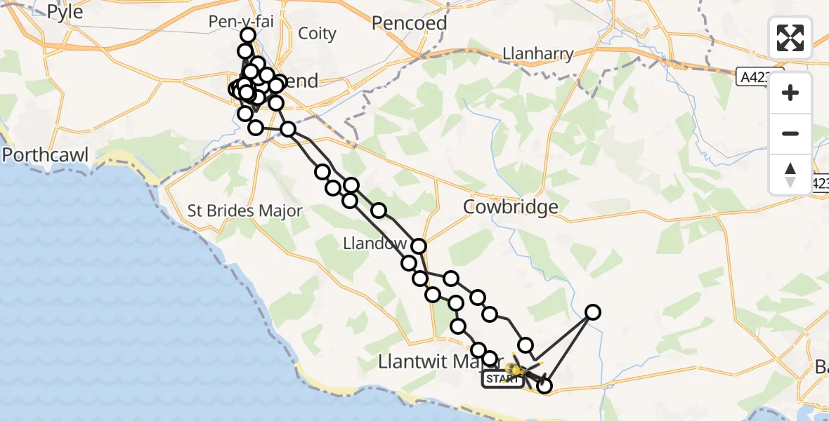 Flight route Police Helicopter MOD St Athan - MOD St Athan, 25 October 2026, 23:08