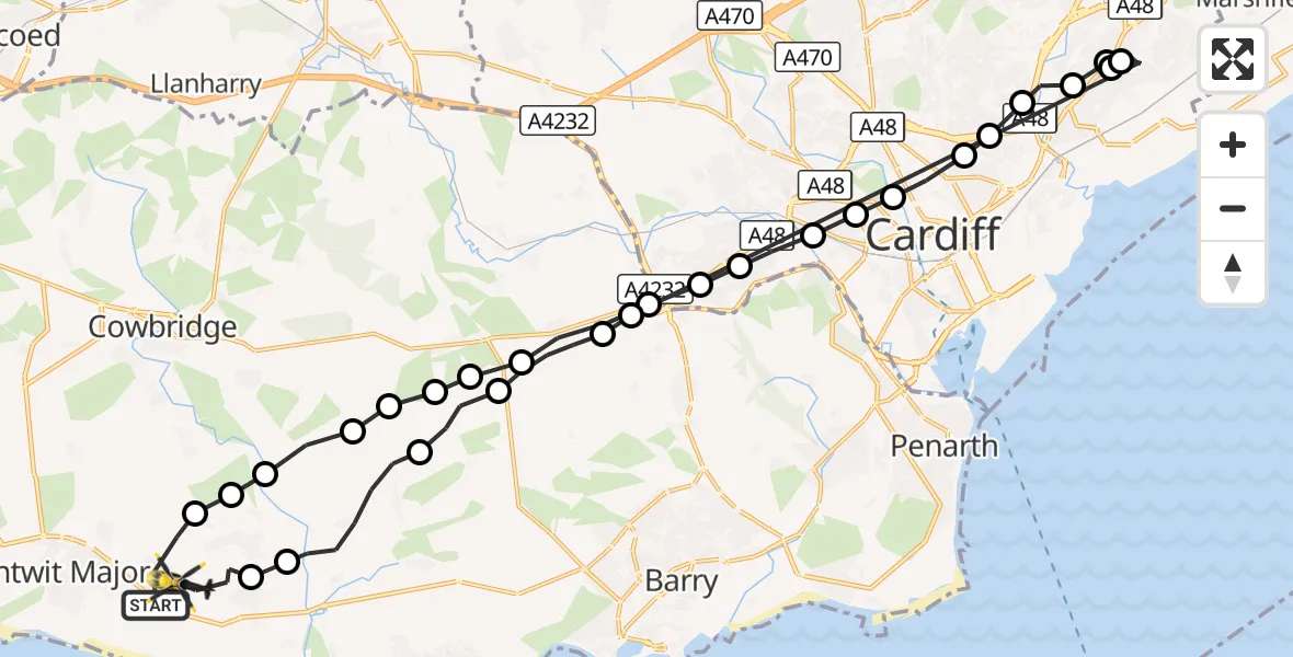Flight route Police Helicopter MOD St Athan - MOD St Athan, 26 October 2026, 00:29