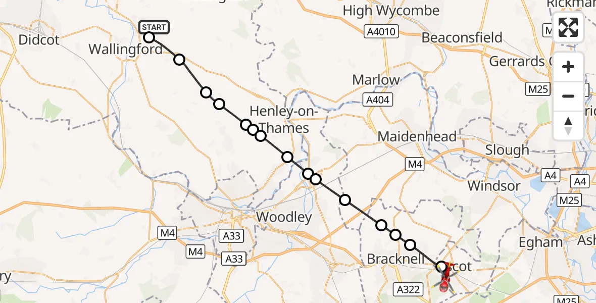 Flight route Air Ambulance Helicopter RAF Benson - Ascot, 26 October 2026, 08:31