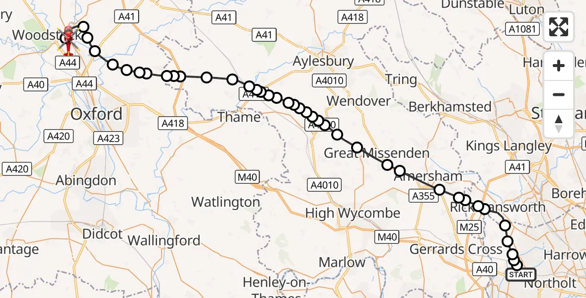 Flight route Air Ambulance Helicopter RAF Northolt - London Oxford Airport, 26 October 2026, 08:47