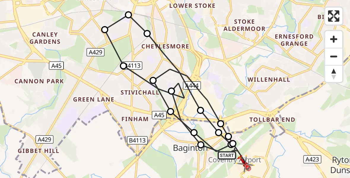 Flight route Air Ambulance Helicopter Coventry Airport - Coventry Airport, 26 October 2026, 09:01
