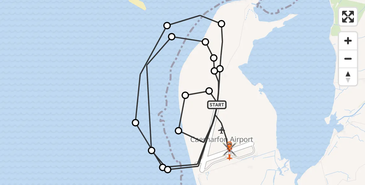 Flight route Coastguard Helicopter Caernarfon Airport - Caernarfon Airport, 26 October 2026, 09:13