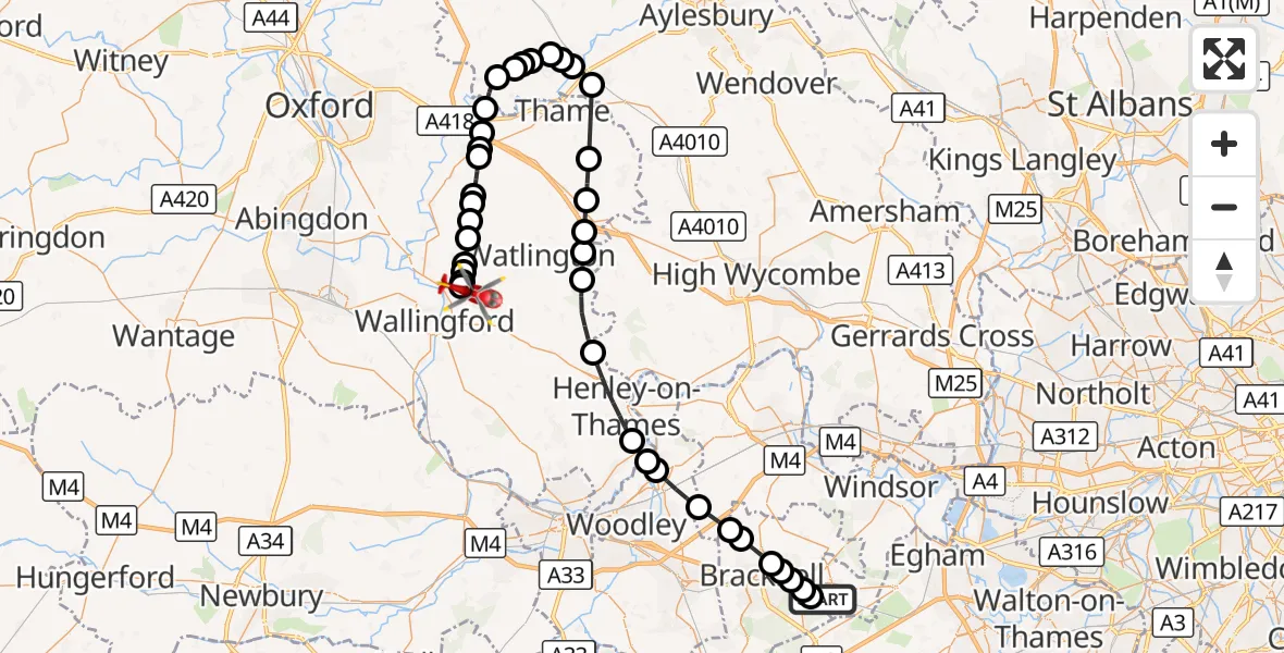Flight route Air Ambulance Helicopter Ascot - RAF Benson, 26 October 2026, 09:45