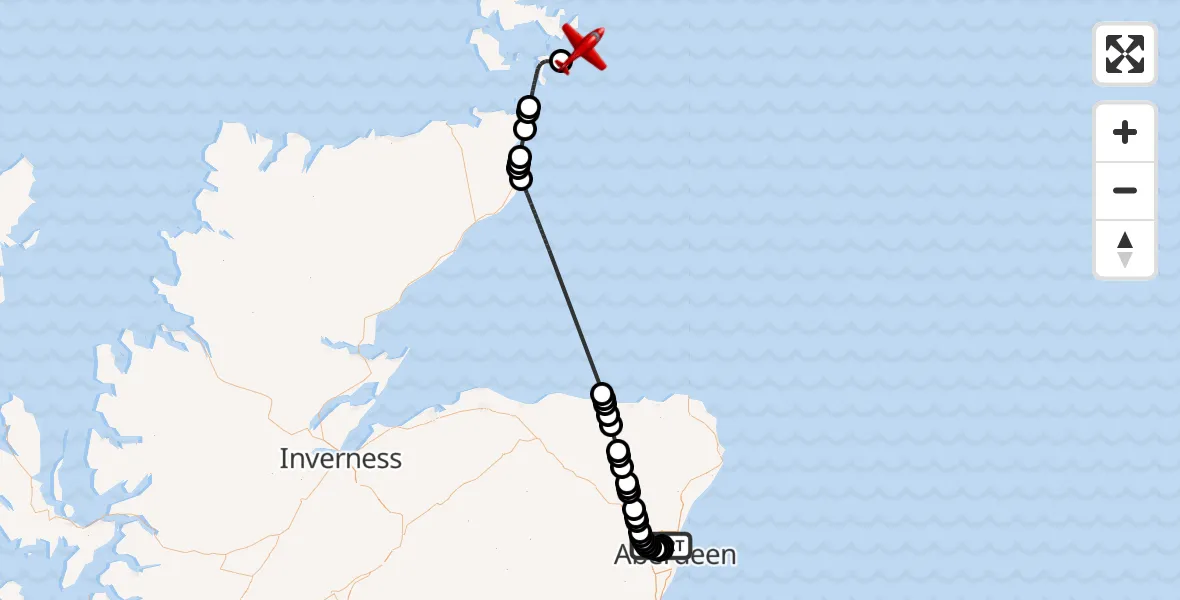 Flight route Air Ambulance Aircraft Bankhead - North Sea, 26 October 2026, 10:32