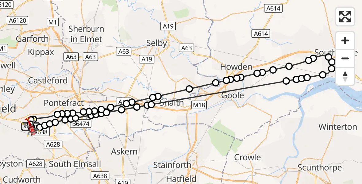 Flight route Air Ambulance Helicopter YAA Nostell Helicopter Port - YAA Nostell Helicopter Port, 26 October 2026, 10:35