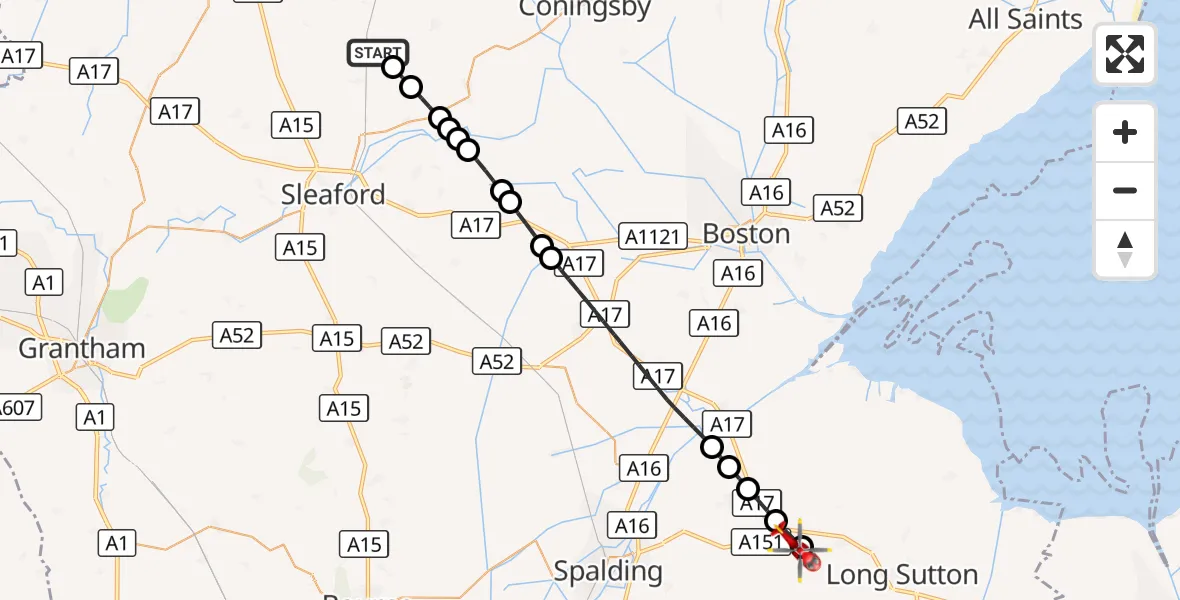 Flight route Air Ambulance Helicopter Digby - Fleet, 26 October 2026, 10:49