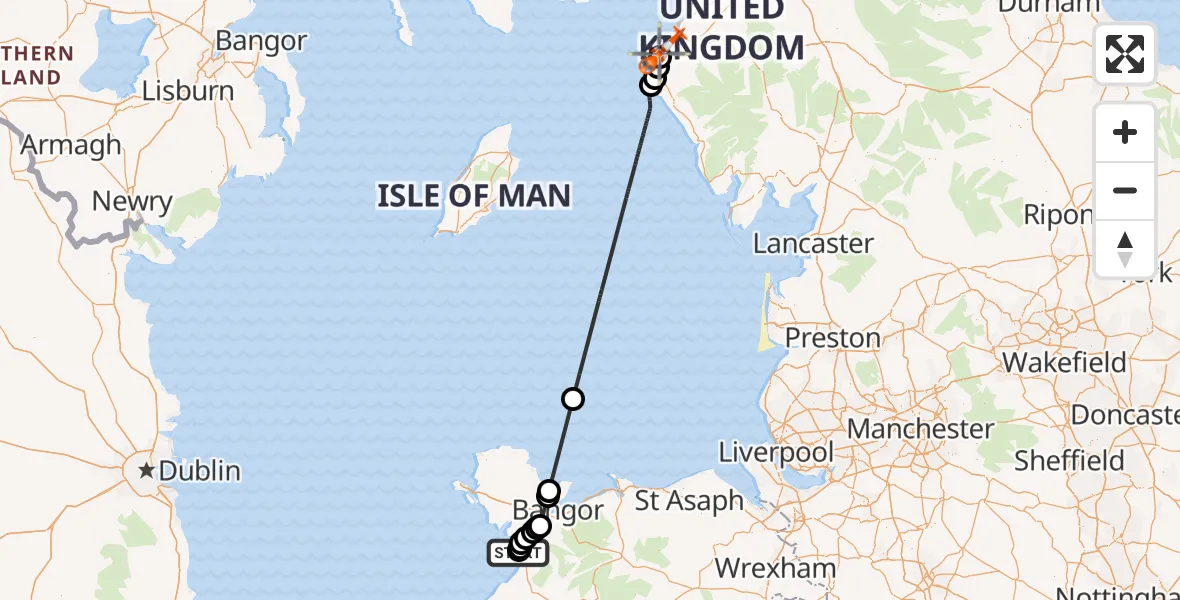 Flight route Coastguard Helicopter Caernarfon Airport - Workington, 26 October 2026, 10:49