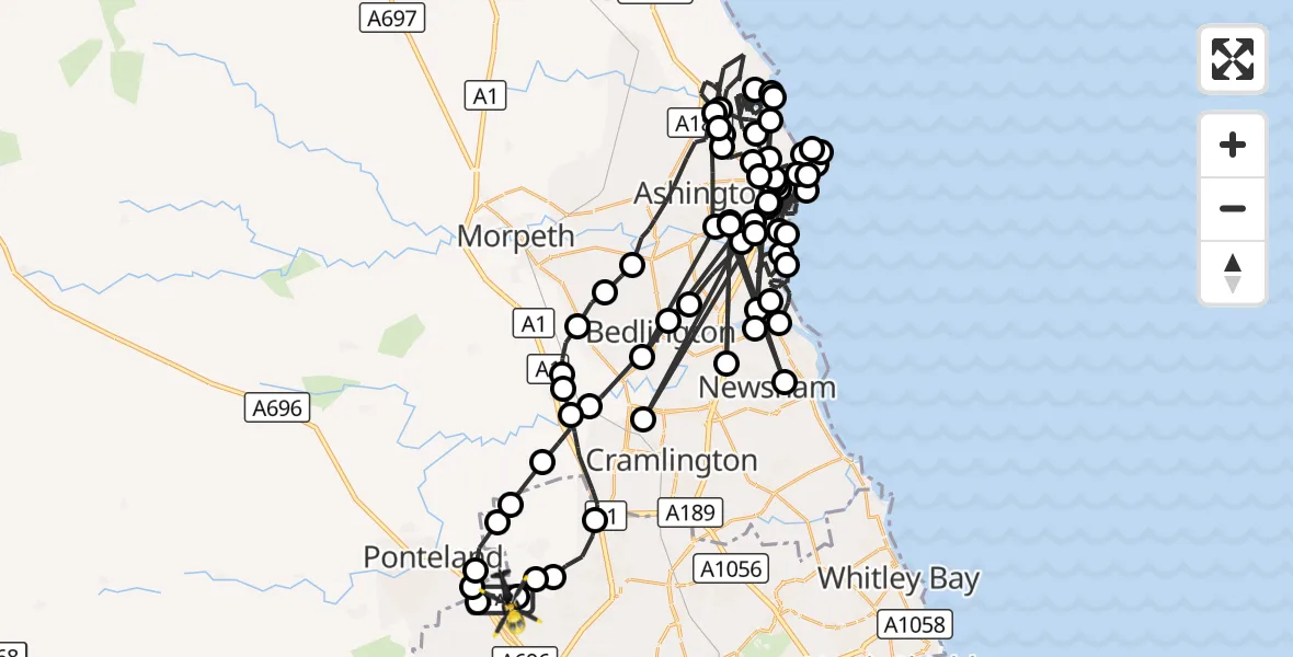 Flight route Police Helicopter Newcastle International Airport - Newcastle International Airport, 26 October 2026, 11:20