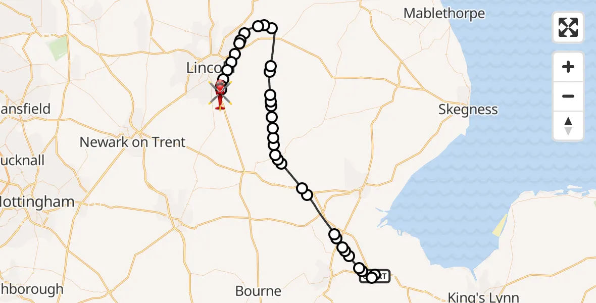 Flight route Air Ambulance Helicopter Holbeach CP - North Kesteven, 26 October 2026, 11:25