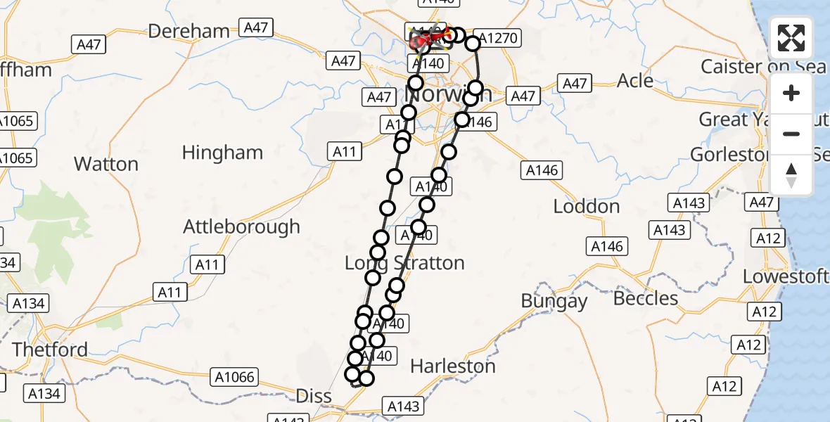 Flight route Air Ambulance Helicopter Norwich Airport - Norwich Airport, 26 October 2026, 12:12