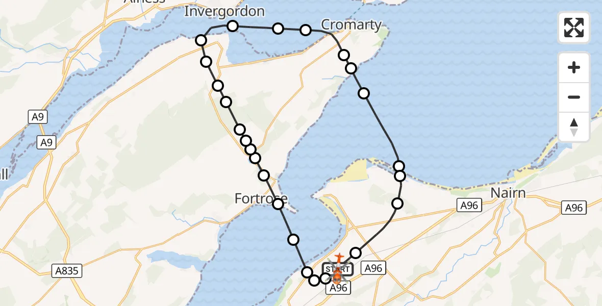 Flight route Coastguard Helicopter Inverness Airport - Inverness Airport, 26 October 2026, 12:14