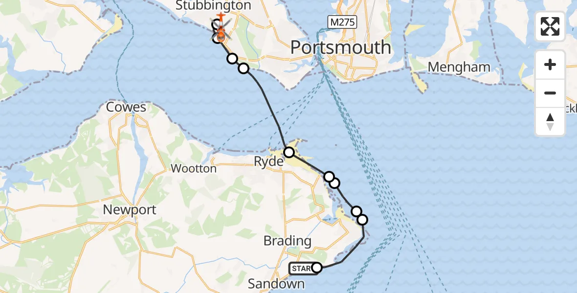 Flight route Coastguard Helicopter Sandown - Solent Airport, 26 October 2026, 12:50