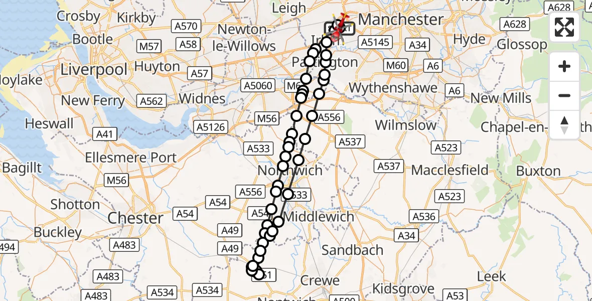 Flight route Air Ambulance Helicopter Manchester Barton Aerodrome - Manchester Barton Aerodrome, 26 October 2026, 13:46