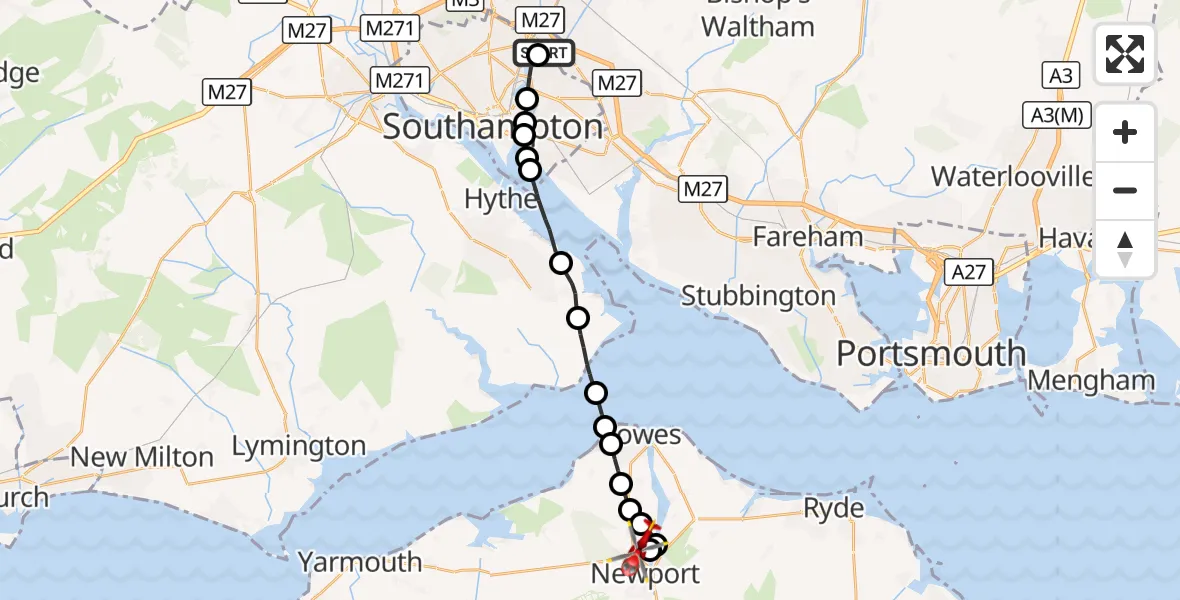 Flight route Air Ambulance Helicopter Mansbridge - St Marys Hospital Isle Of Wight, 26 October 2026, 13:51