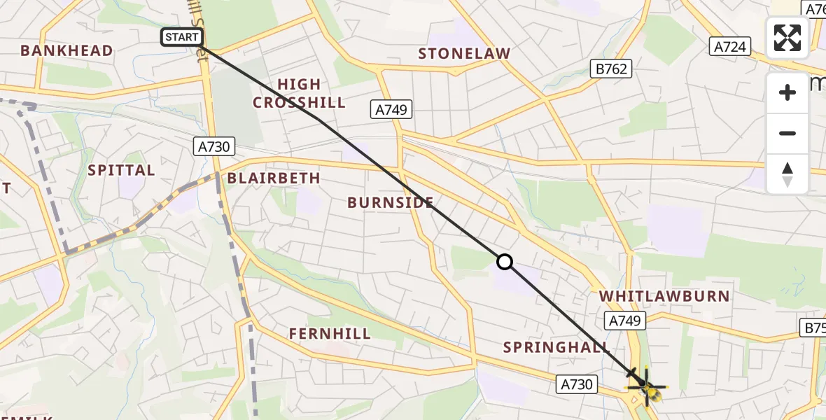 Flight route Police Helicopter Rutherglen - Cambuslang, 26 October 2026, 13:55