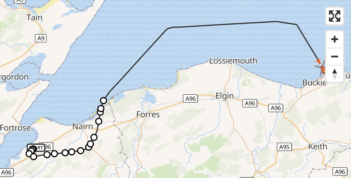 Flight route Coastguard Helicopter Inverness Airport - North Sea, 26 October 2026, 14:06