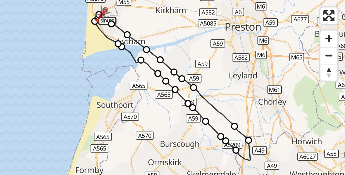 Flight route Air Ambulance Helicopter Blackpool Airport - Blackpool Airport, 26 October 2026, 14:18