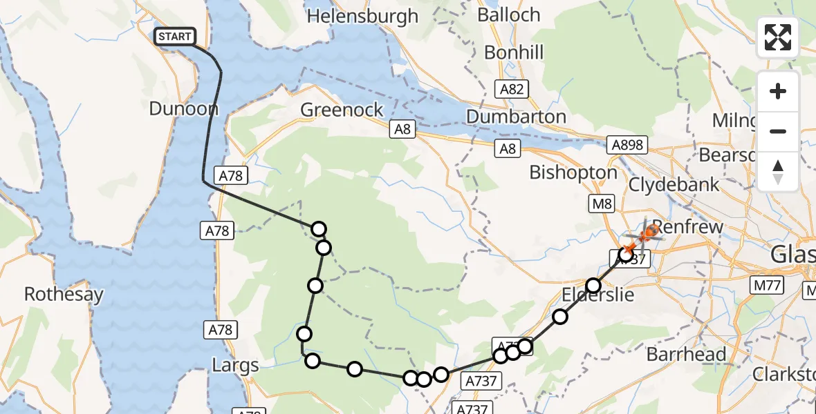 Flight route Coastguard Helicopter Inner Seas - Glasgow Airport, 26 October 2026, 14:21