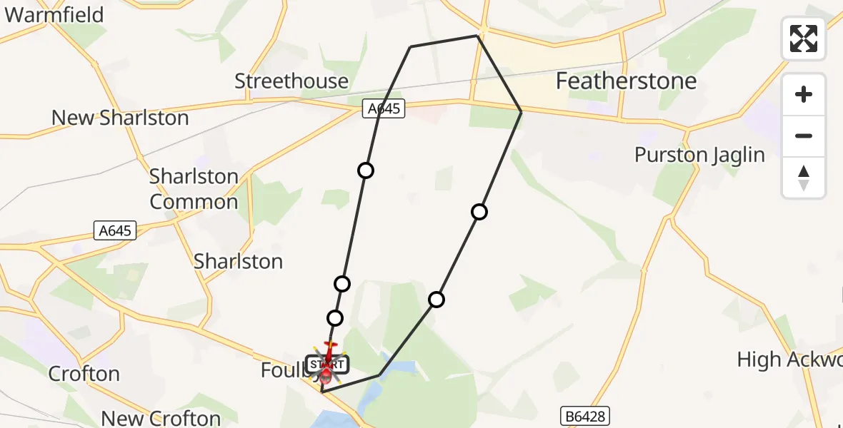 Flight route Air Ambulance Helicopter YAA Nostell Helicopter Port - YAA Nostell Helicopter Port, 26 October 2026, 14:23