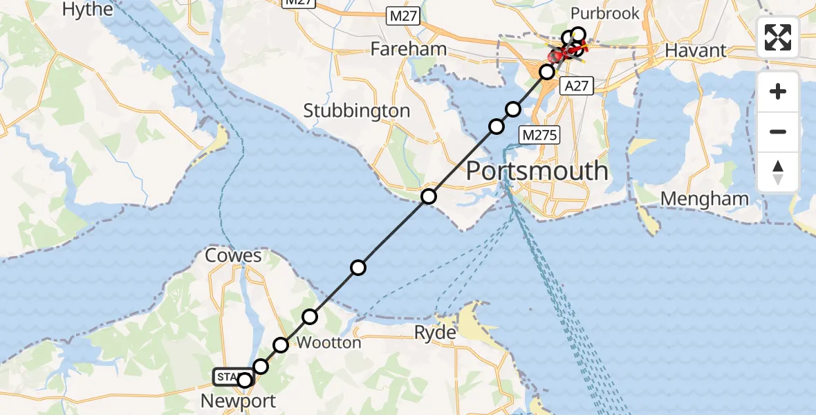 Flight route Air Ambulance Helicopter St Marys Hospital Isle Of Wight - Queen Alexandra Hospital, 26 October 2026, 14:29