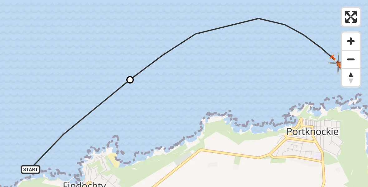 Flight route Coastguard Helicopter Findochty - Portknockie, 26 October 2026, 14:44