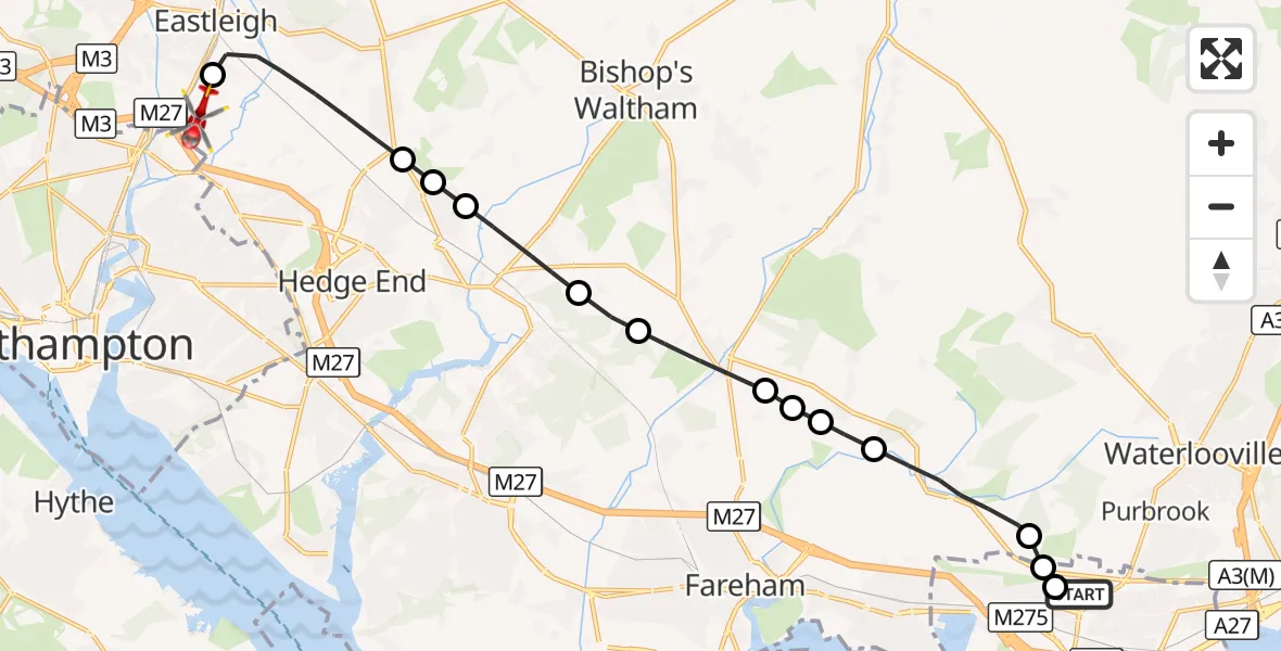Flight route Air Ambulance Helicopter Queen Alexandra Hospital - Southampton Airport, 26 October 2026, 15:18