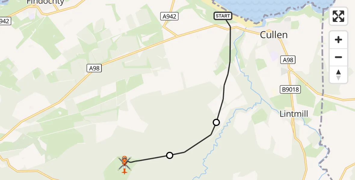 Flight route Coastguard Helicopter Cullen - Portknockie, 26 October 2026, 15:23