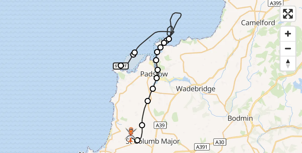 Flight route Coastguard Helicopter Constantine Bay - Cornwall Airport Newquay, 26 October 2026, 15:39