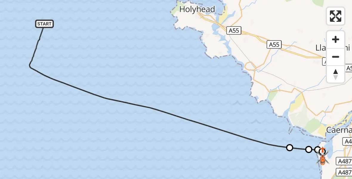 Flight route Coastguard Helicopter Irish Sea - Caernarfon Airport, 26 October 2026, 15:56