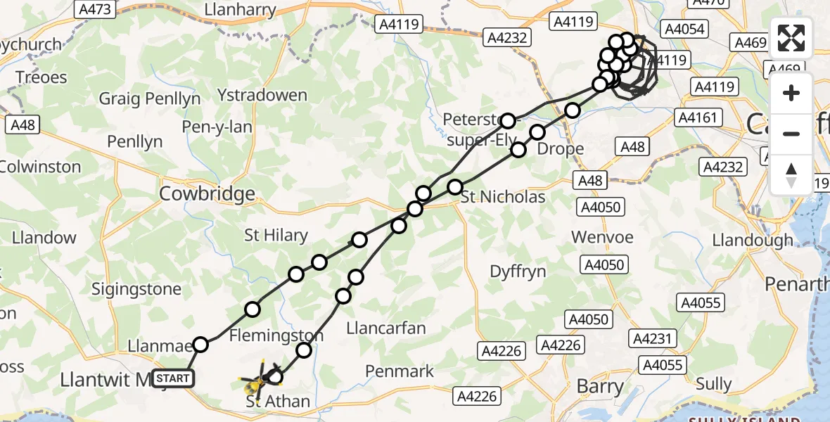 Flight route Police Helicopter Boverton - MOD St Athan, 26 October 2026, 16:11