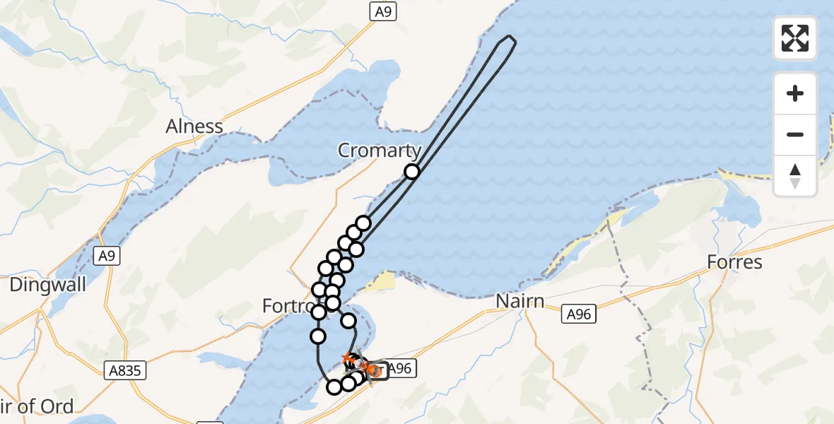 Flight route Coastguard Helicopter Inverness Airport - Inverness Airport, 26 October 2026, 16:15