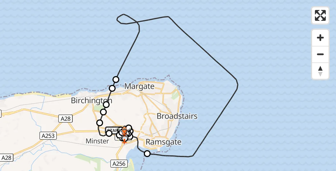 Flight route Coastguard Helicopter Manston Airport - Manston Airport, 26 October 2026, 16:37