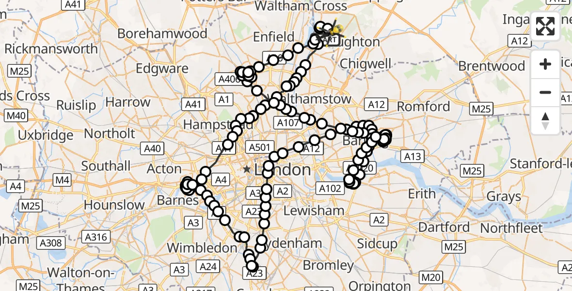 Flight route Police Helicopter Sewardstonebury - Metropolitan Police Air Support Unit Lippitts Hill, 26 October 2026, 17:19